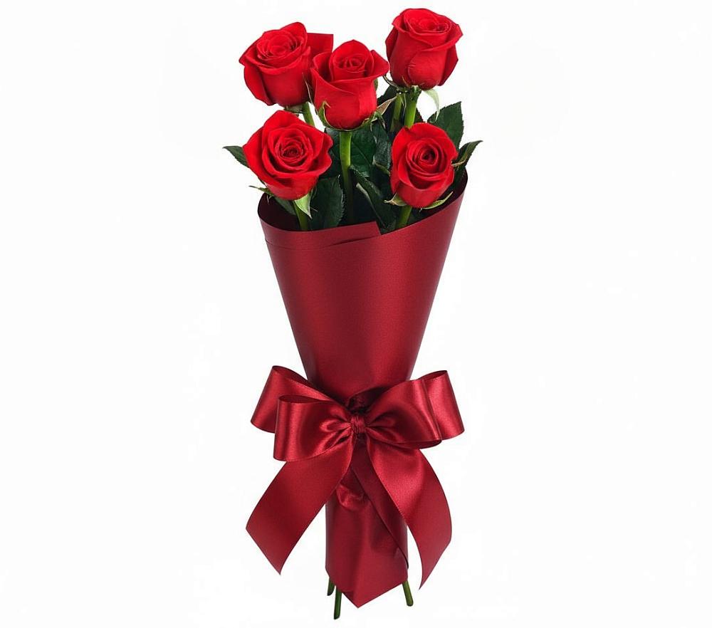 5 Красных роз Эдлесс Лав в Красноярске Букет 5 Красных роз Эдлесс Лав в Красноярске