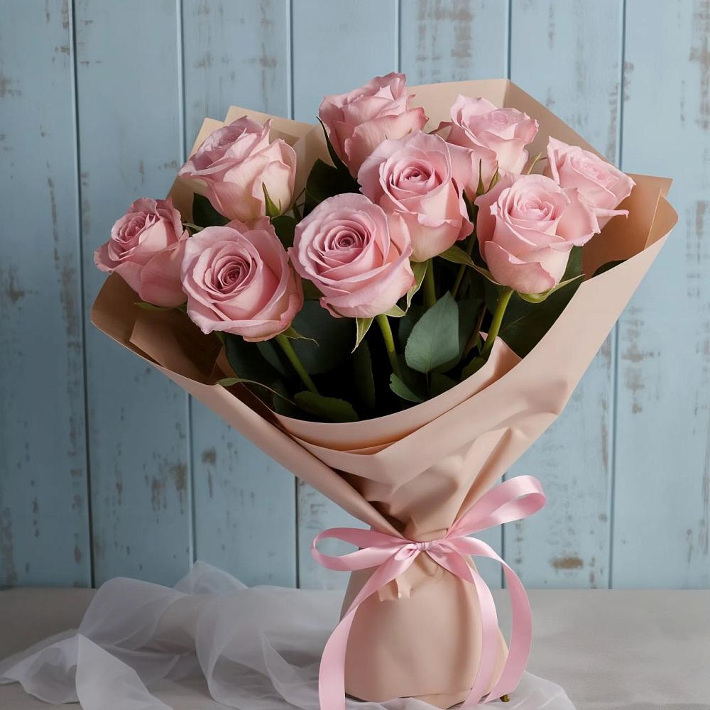 9 розовых роз в Красноярске Букет цветов из: Розы в Красноярске