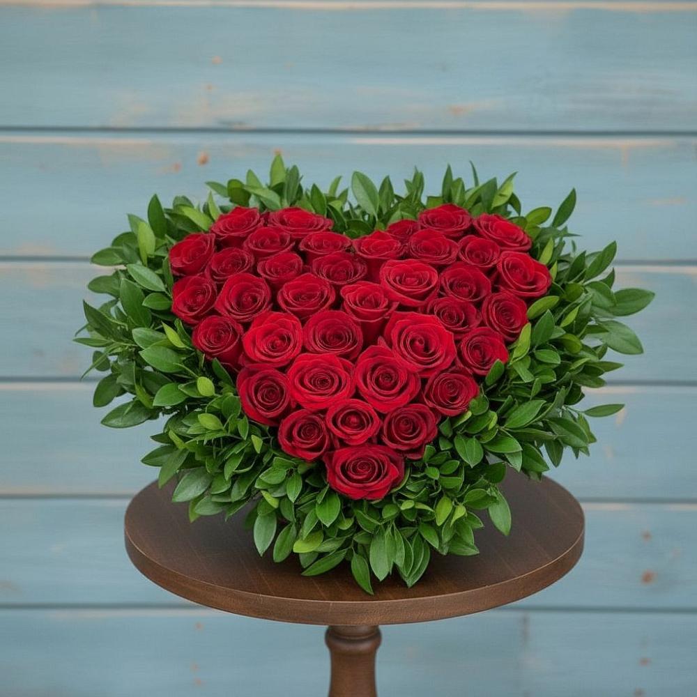 Композиция Сердце в любви в Красноярске Цветочная композиция из Розы в виде сердца в Красноярске