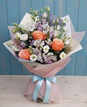 Букет Утренняя свежесть в Красноярске Букет цветов из:  Лизиантусы, Розы, Альстромерии и Гипсофила в Красноярске
