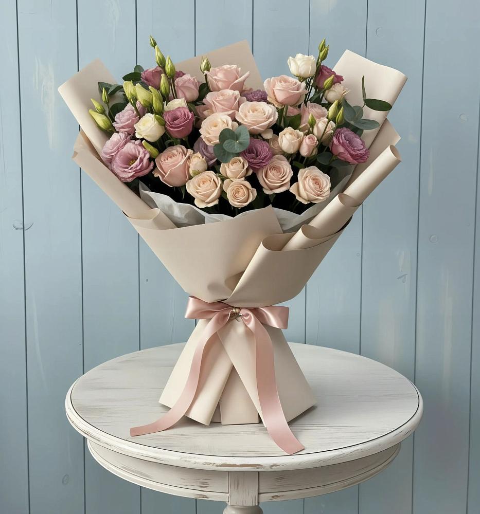 Букет бодрость в Красноярске Букет цветов из: Розы и Лизиантусы в Красноярске