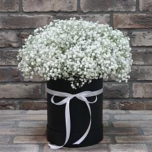 Композиция коробка гипсофил в Красноярске Цветочная композиция из Гипсофила в шляпной коробке в Красноярске